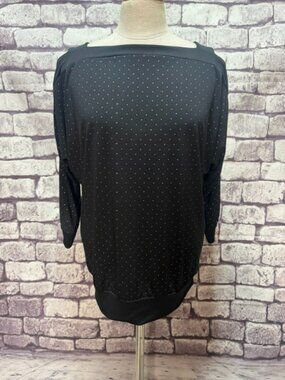 Chico's Travelers Black Square Neck Cold Shoulder Blouse Size M